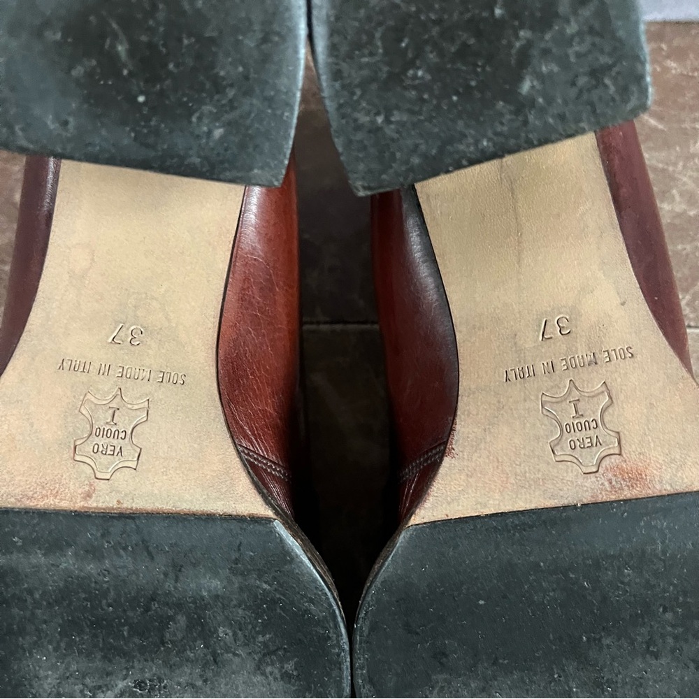 Vintage CHARLES‎ DAVID Brown Leather Block Heels Shoes Womens 37 Made In Italy - Picture 9 of 10